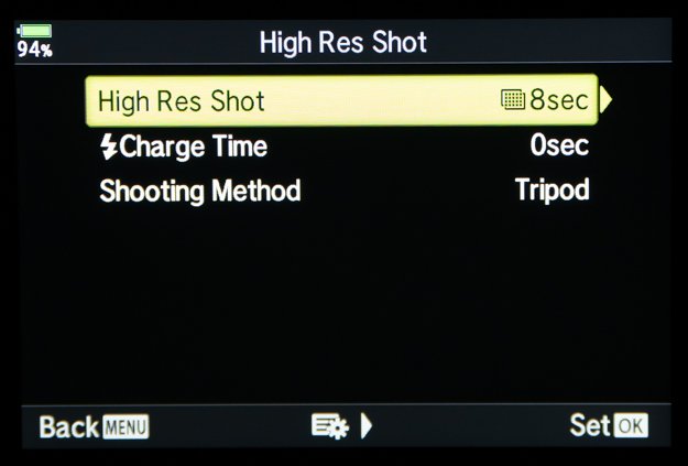 High Res Shot Menu